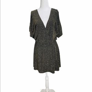 EN CREME*Cold Shoulder Gold & Black Lame Dress*Sm.